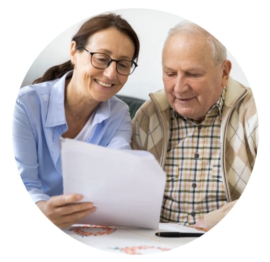 Healthcare worker helping elderly resident
